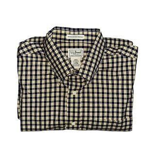 L.L. Bean Yellow/Navy/Burgundy Plaid 100%Cotton Wrinkle&Stain Resistant Shirt LT